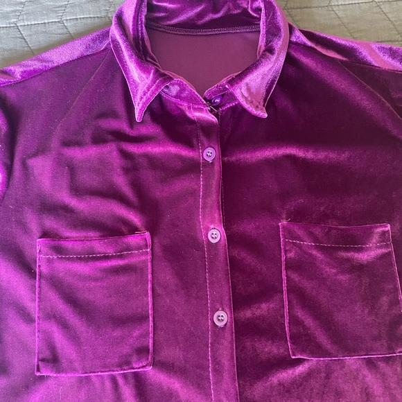 EUC size L womens STUNNING PLUM VELVET 21” pit to pit, 24.5” mid shoulder to hem - Picture 5 of 5